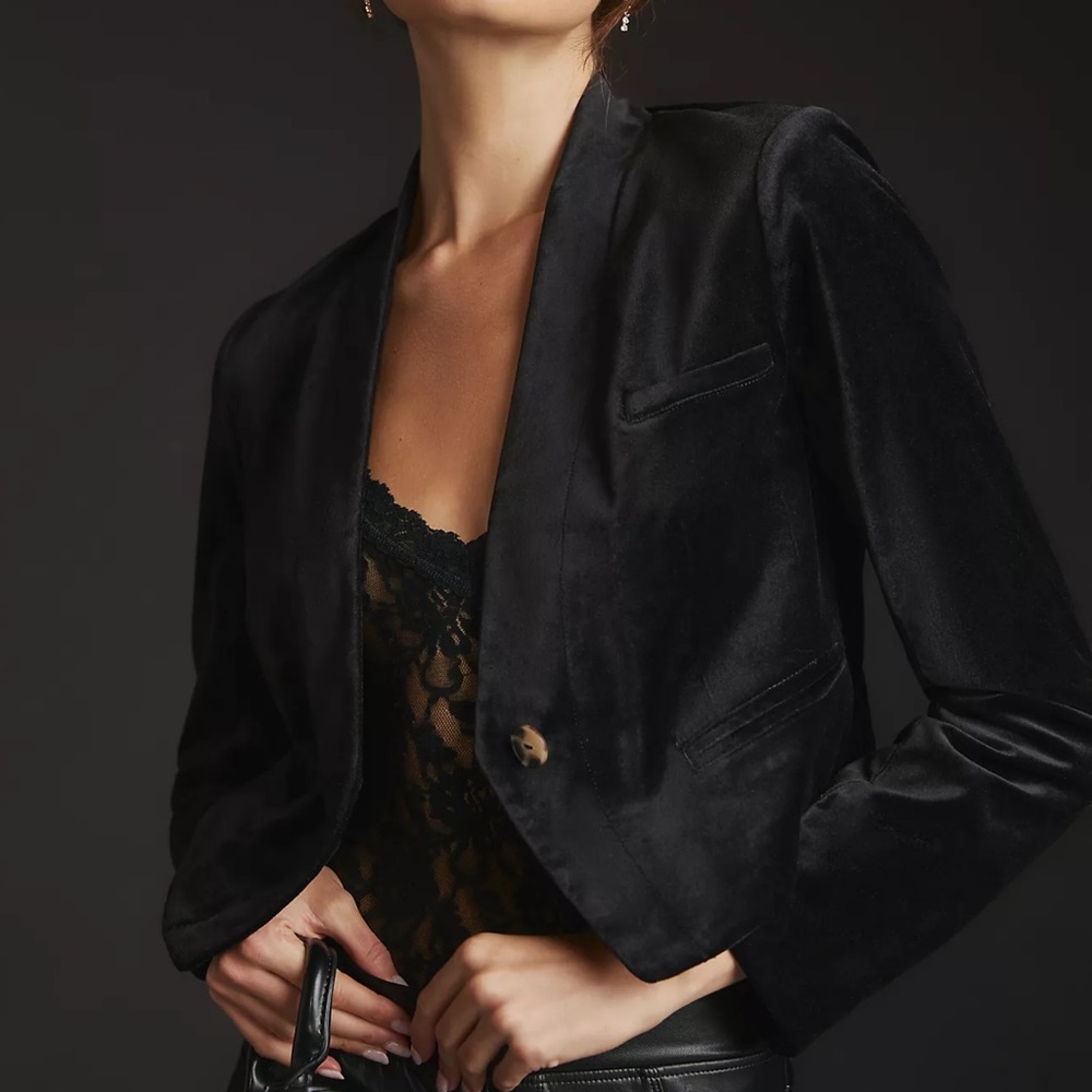 NWT Anthropologie Velvet Tuxedo Jacket Black